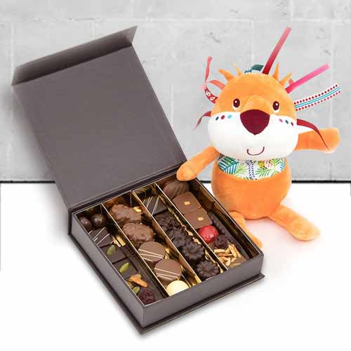 Teddy and Birthday Chocolates-Send Teddy and Chocolate Hamper to Paris