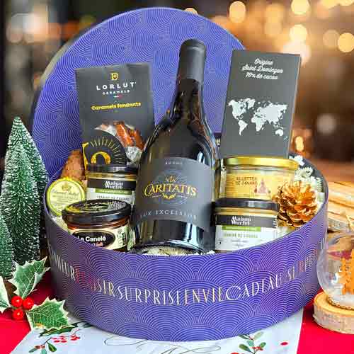 Premium Christmas Wine N Gourmet Treats-Red Wine And Gourmet Hamper Delivery In Marseille