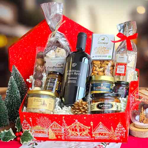 Christmas Elegance Wine N Gourmet Basket-XmasThemed Gourmet And Wine Basket Delivery In Strasbourg