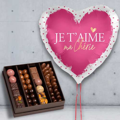 Sweet Love Chocolate Box N Balloon-Valentines Day HeartShaped Balloon And Chocolate Box Delivery