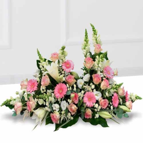 White and Pink-Arrangement for Funeral Service only